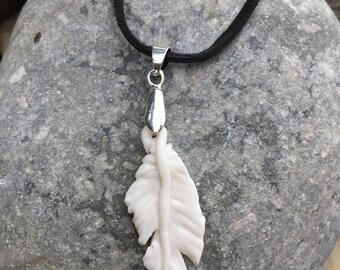 Feather Necklace, Porcelain Feather Pendant Necklace, Handmade Feather Necklace, White Feather Pendant necklace