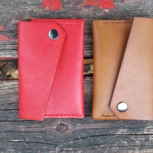 Billetera roja, piel marrón, CARTERA de piel mujer, mini tarjetero de piel, funda personalizada
