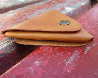 Leather Coin Purse, natural leather pouch, triangle coin holder, personalized wallet