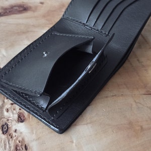 Carteira masculina de couro clássico preto, carteira bifold com bolso para moedas, porta-cartões personalizado