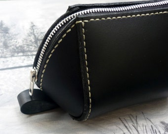 Leder mini schwarz Tasche, Kulturbeutel, schwarze Schminktasche, Kosmetik Kulturtasche Damen