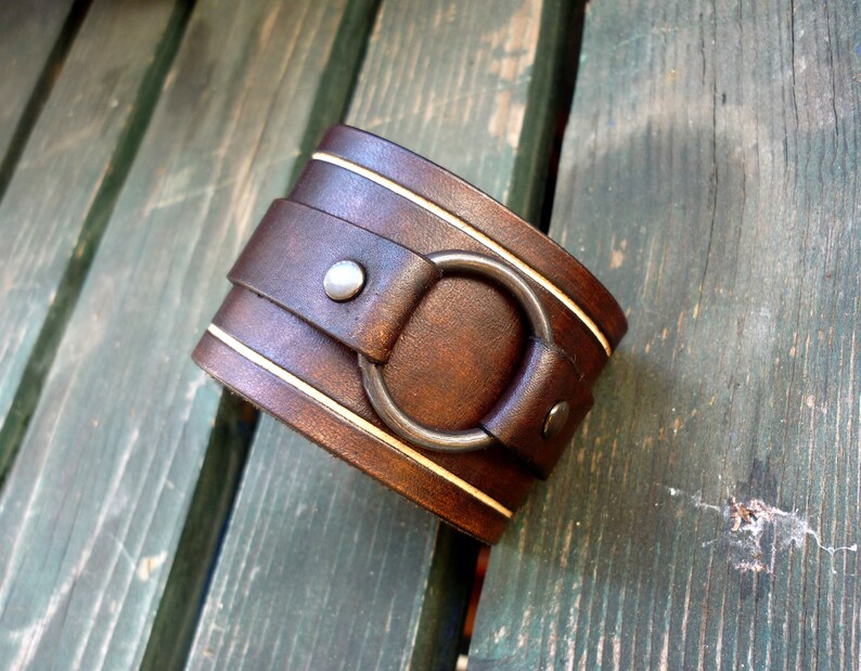 Wide Bracelet Mother/'s Day Women Cuff Bracelet Leather Cuff Circle bracelet Brown leather bracelet LEATHER BRACELET for women