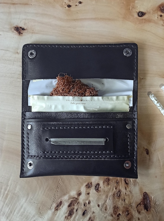 Black leather tobacco pouch sale