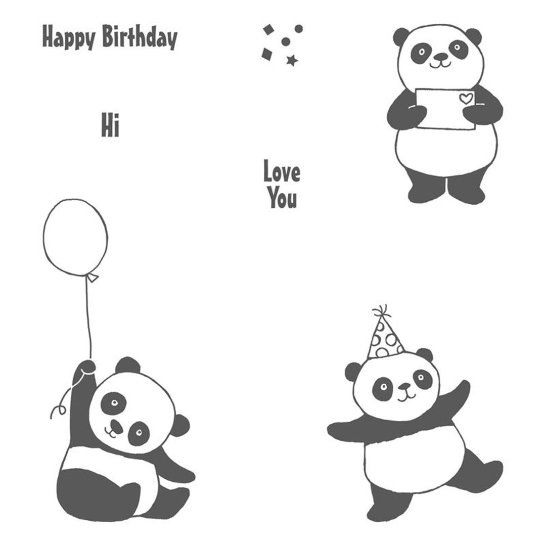 PARTY Pandas Stamp Set Red Rubber Cling Stamp Set Stampin' Etsy