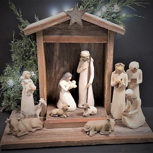 Handcrafted Barn Wood Creche For Willow Tree Nativity Set (figurines not included)