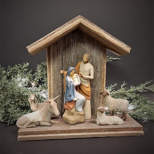 Handcrafted Barn Wood Creche For Willow Tree Holy Family Nativity Set (figurines not included)