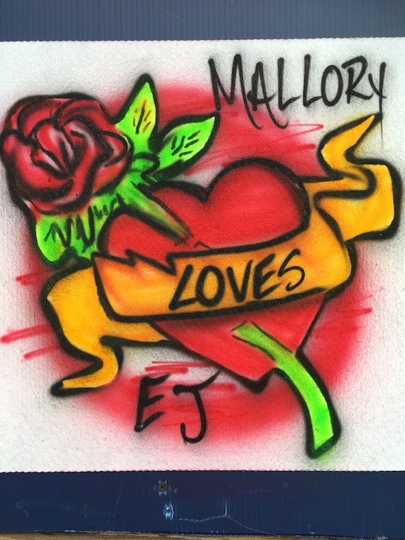 Heart Rose Banner Airbrush Shirt Etsy