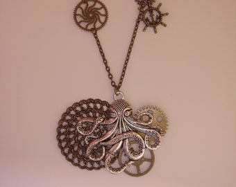 Steampunk Octopus necklace, Octopus, gears.