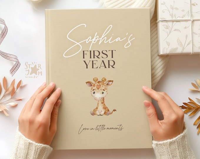 Baby's First Year - Beige. Personalized Baby Memory Book. Gift for parents, Journal for newborn, record book, Named baby book, baby shower