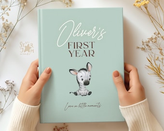Baby&#39;s First Year - Mint. Personalized Baby Memory Book. Gift for parents, Journal for newborn, record book, Named baby book, new baby album