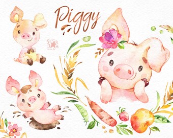 pig watercolor etsy