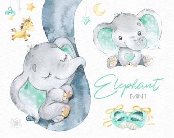 Elephant. Babyboy. Watercolor little animal clipart africa | Etsy
