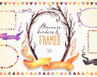 Frames, Banners & Borders. Fall and Halloween clipart, thanksgiving, autumn, invitation, floral, wreaths, quote, decor, black, branches