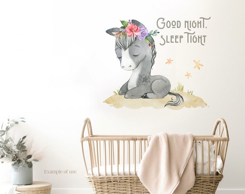 Sleeping Animals. Farm. Watercolor clipart, cow, pig, horse, cat, sheep, pillow, moon, country, template, stars, clouds, dream, png, nursery image 4