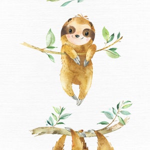 Sloth. Little animals watercolor clipart, sleepy sloths, wreath, florals, babyshower, kids, baby, cute, nursery, branches, starjamforkids image 3