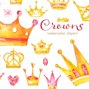 Couronnes. Aquarelle clipart, diadème, or, reine, carte de vœux, invitation, bricolage, luxe, glamour, princesse