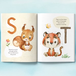 Personalised ABC Animal Boy's Book. Birthday gift for baby boy, First book, Birthday boy's gift, First Alphabet, Baptism, Named book gift image 6