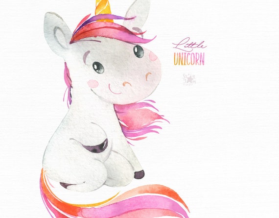 Little Unicorn. Pink. Watercolor Magic Clipart Girl White Donut Kids Nursery Art Baby born Baby shower Fairytale Party Cute Diy Etsy Canada
