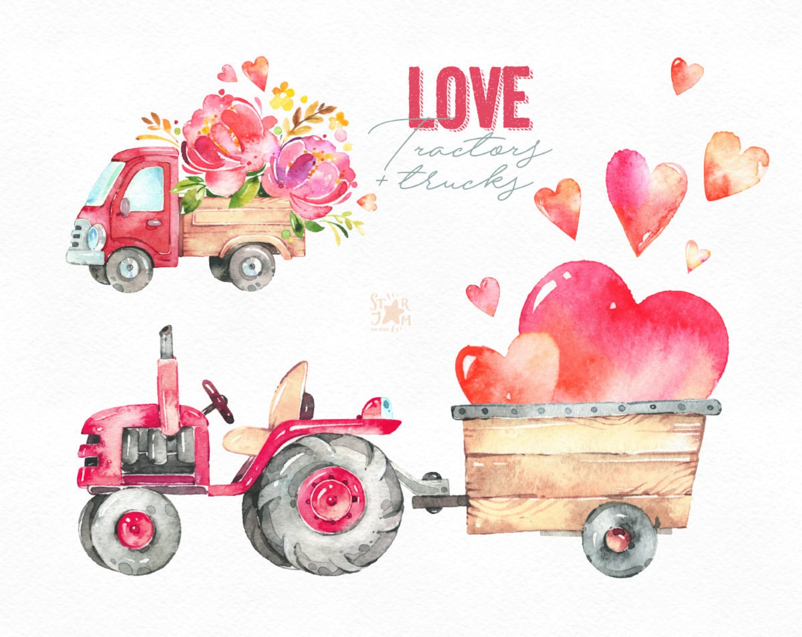 Love tractor. Валентинки акварелью. Валентинка с трактором. Грузовик рисунок акварелью. Трактор любви.