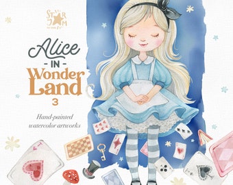 Alice in Wonderland 3. Watercolor clipart, fairytale, magical, Alice's clipart, White Rabbit, Alice Adventures, decoration for party, png