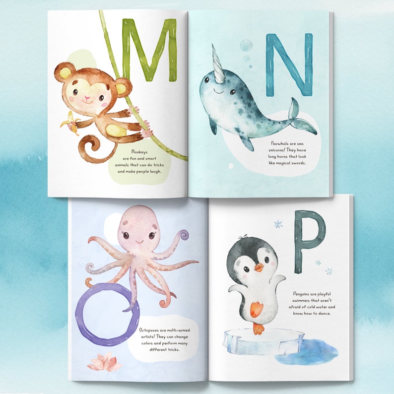 Personalised ABC Animal Boy's Book. Birthday gift for baby boy, First book, Birthday boy's gift, First Alphabet, Baptism, Named book gift image 5