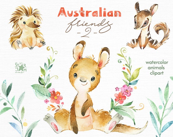 Australian 2. Little Animals Clipart Watercolor | Etsy