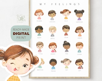 My Feelings. Digital Print, Emotions Chart, Educational Printable, Montessori Classroom, School, Playroom Wall Decor, Nursery, Therapy