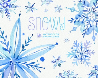 Snowy. Watercolor winter clipart, snowflakes, christmas, holiday, invitations, greetings card, diy, decoration, merry, blue, png