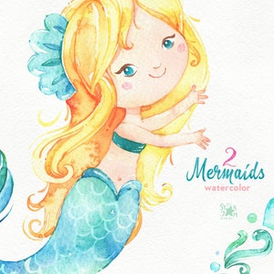 Mermaids 2. Watercolor clipart, sea, girls, magic, fairytale, wreath, nautical, underwater, ocean, pink, shell, babyshower, starjamforkids image 3