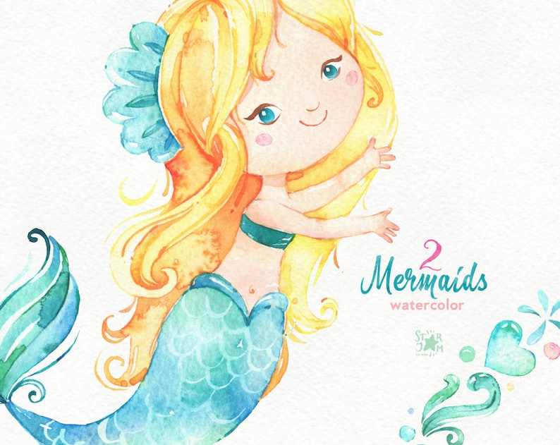 Mermaids 2. Watercolor clipart, sea, girls, magic, fairytale, wreath, nautical, underwater, ocean, pink, shell, babyshower, starjamforkids image 3