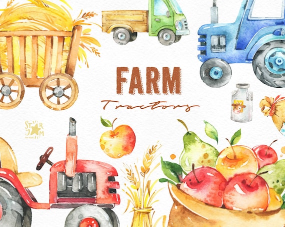 watercolor farm tractor 16537781 PNG