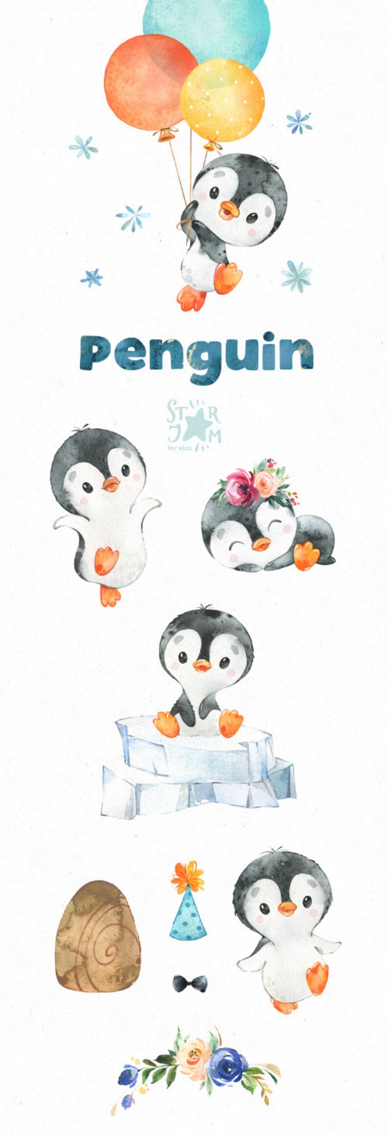 Baby Penguin. Watercolor Little Animal Clipart White Ice - Etsy
