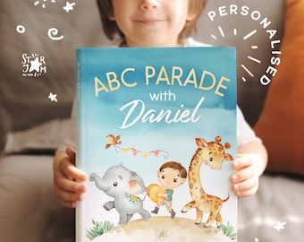 Livre personnalisé ABC Animal pour garçon. Cadeau d'anniversaire pour bébé garçon, premier livre, cadeau d'anniversaire pour garçon, premier alphabet, baptême, cadeau de livre nommé