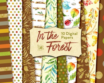 In de Forest Digital Papers. Aquarel designer clip art, eland, planner, stof, bos, stickers, achtergrond, babyshower, bloemen, bloemen