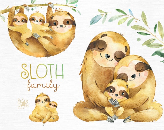 Sloth Family Watercolor Animals Clipart Sleepy Sloths Mother Father Florals Babyshower Diy Kids Baby Cute Nursery Sloth Family Watercolor Animals Clipart Sleepy Sloths Mother Father Florals Babyshower Diy Kids Baby Cute Nursery
