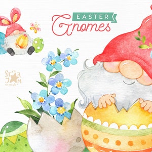 Osterwichtel. Aquarell Clipart, Frühling, Eier, Kind, geblümt, Blumen, Kinder, Baby, Spaß, Einladungen, Karten, Baby-Dusche, Nordisch, Gnomies