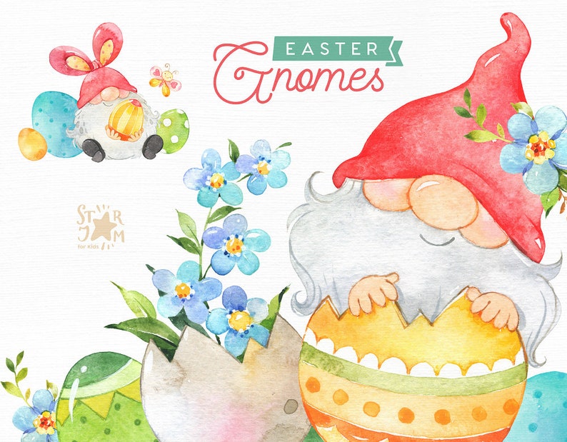Download Easter Gnomes. Watercolor clipart Spring eggs child | Etsy