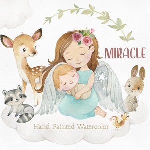 Wonder. Aquarel clipart. Pasgeboren baby's, engel, moederdag, bosbeestjes, png, eerste verjaardag, babyshower, kleine jongens png, zorg