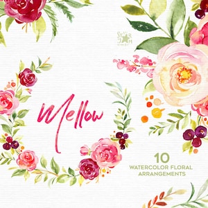 Doux. Couronnes, bouquets, arrangements. Aquarelle fleurs clipart, florale, été, bordeaux, marsala, feuille, violet, salutation, rubis, frais