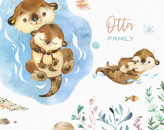 Otter Family Watercolor Little Animal Clipart Mother Baby Etsy Otter Family Watercolor Little Animal Clipart Mother Baby Etsy
