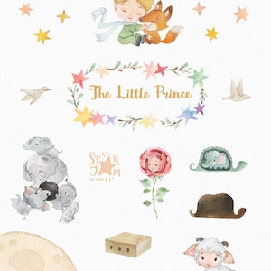 The Little Prince. Watercolor hand-painted clipart, party, birthday, gallery, printable, nursery, gift for little boy, fox, friends image 2