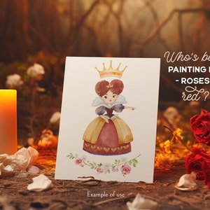 Alice in Wonderland 2. Watercolor clipart, Queen of Hearts, flamingo, fairytale, Roses, magic, Alice's clipart, decoration for party, png image 3