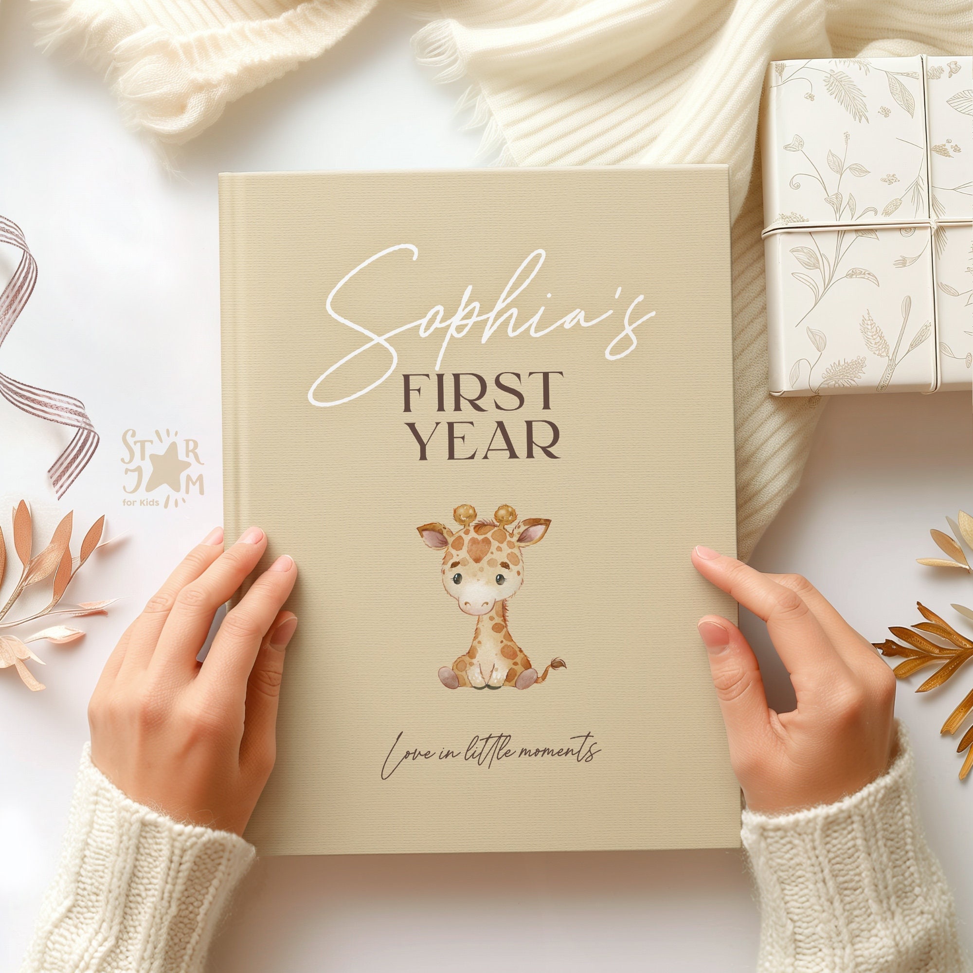 Baby's First Year - Beige. Personalized Baby Memory Book. Gift for parents, Journal for newborn, record book, Named baby book, baby shower