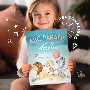 Personalisiertes ABC Tierbuch für Mädchen. Geschenk für Baby, Neugeborenes, Mädchen Geburtstagsgeschenk, Erstes Alphabet, Taufe Geschenk, Namensbuch, 1.Geburtstag