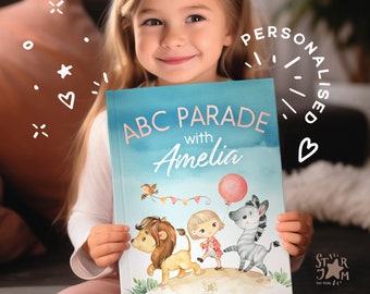Personalisiertes ABC-Tierbuch für Mädchen. Geschenk für Baby, Neugeborene, Geburtstagsgeschenk für Mädchen, erstes Alphabet, Taufgeschenk, benanntes Buch, 1. Geburtstag