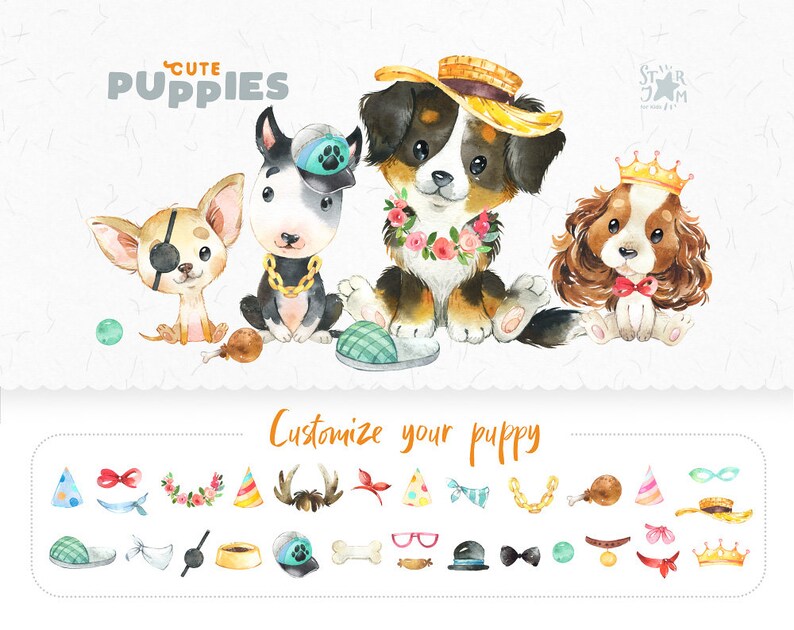 Cute Puppies 3. Chihuahua, Bernese Mountain Dog, Cavalier King Charles Spaniel, Bull Terrier. Watercolor clipart, pet, creator, portrait pup image 3