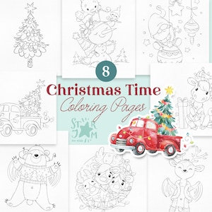 ChristmasTime. Hand-drawn Coloring Pages, Christmas Digital Colouring Book, Gnome, Printable Coloring Pages, Winter, Holiday colouring, digi