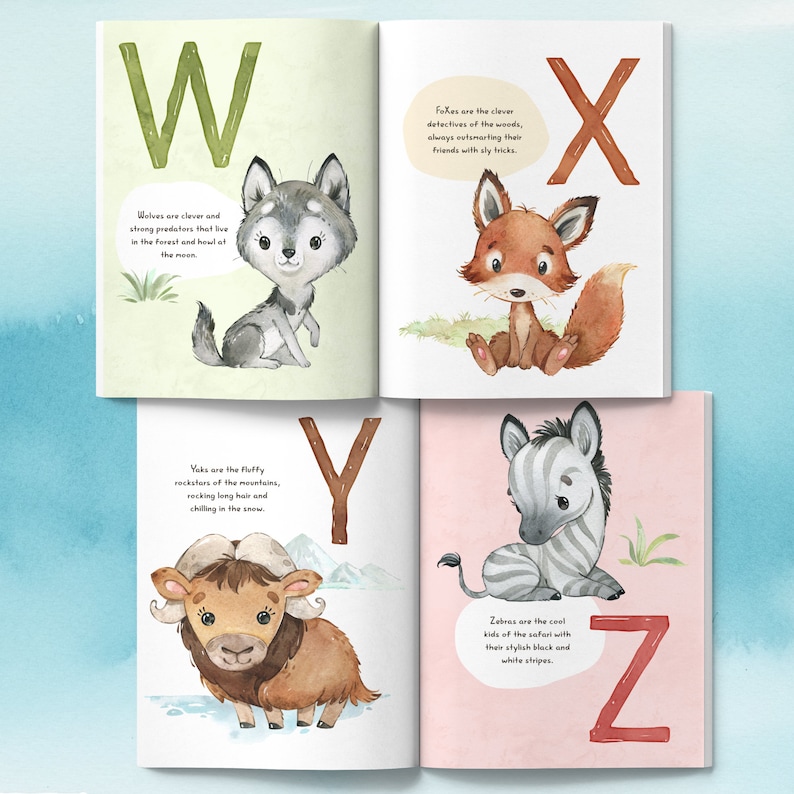 Personalised ABC Animal Boy's Book. Birthday gift for baby boy, First book, Birthday boy's gift, First Alphabet, Baptism, Named book gift image 7