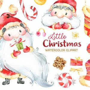 Kleine Weihnacht. Aquarell Clipart, Weihnachtsmann, Winter, niedlich, Karte, diy, Dekorationen, Neujahr, fröhlich, grün, Urlaub, png