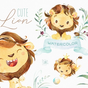 Leão fofo. Clipart de pequeno animal em aquarela, filhote, menino, criança, bebê, banner, guirlanda, aniversário, gravata borboleta, sonho, saudação, bebê nascido, chá de bebê